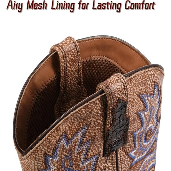 Men Chocolate Caiman Belly Leather Cowboy Bold Crocodile Texture Square Toe Boot main image 5